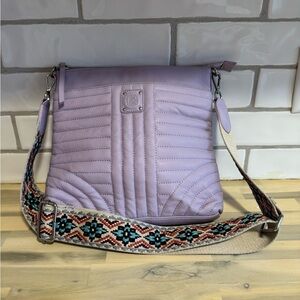 Firenze Bella Lavender Quilted Crossbody Bag with Patterned Strap